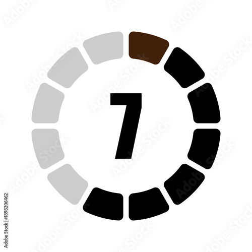 Progress indicator with number seven displayed in a circular segmented bar, representing completion or a step in a process