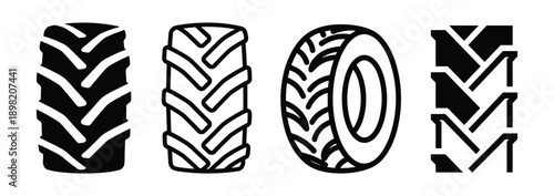Tractor tire treads vector set, different tire pattern designs for agricultural and heavy machinery vehicles