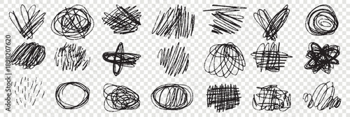 Doodle circles made with messy pen strokes and pencil scratch textures.