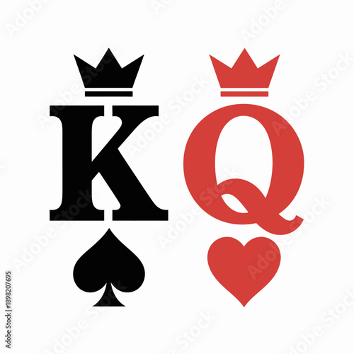 Graphic representation of king and queen playing card symbols.