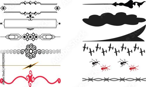 Set of medical vector elements featuring vintage calligraphic borders and floral ornaments for retro design decoration