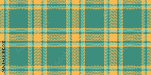 Spanish background check tartan, handmade textile pattern seamless. Infinity plaid vector texture fabric in teal and amber colors.