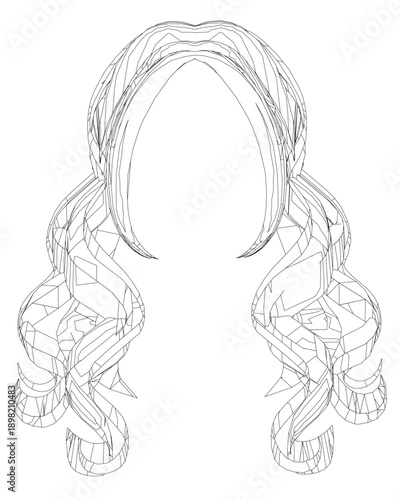 A black and white contour drawing of a woman with long, curly hair. The minimalist illustration features a clean white background and a strong, outlined profile.