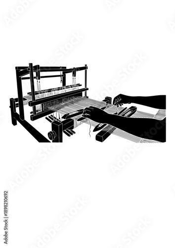 Traditional Weaving Loom and Artisan Hands Silhouette Tactile Craft and Slow Living Vector Illustration