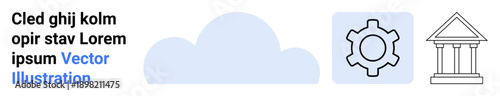Abstract cloud shape, gear symbol, and classical column building outline. Ideal for technology, innovation, governance, cloud computing, education, connectivity simple landing page