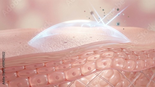 Cross-section of skin highlighting healthy moisture barrier with glowing shield effect protecting against external elements and environmental stressors