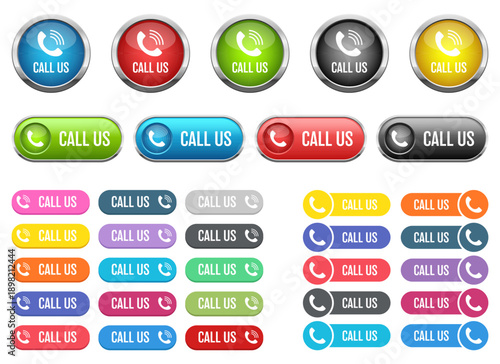 Various colorful buttons with the words Call Us and telephone handset symbol