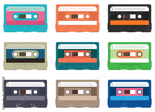 Colorful collection of retro cassette tapes for music and audio recording.