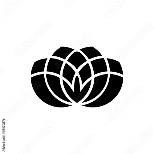 Black Lotus Flower Icon Simple Design.