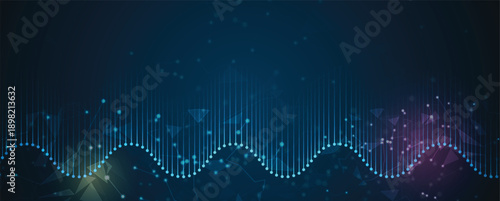 Futuristic science and technology background, DNA spiral strands, connected neural web