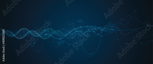 Futuristic science and technology background, DNA spiral strands, connected neural web