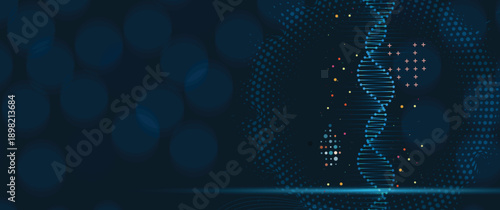 Futuristic science and technology background, DNA spiral strands, connected neural web