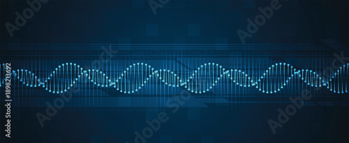 Futuristic science and technology background, DNA spiral strands, connected neural web