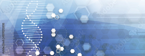 Futuristic science and technology background, DNA spiral strands, connected neural web