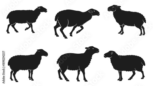 Collection of black sheep silhouettes in various poses