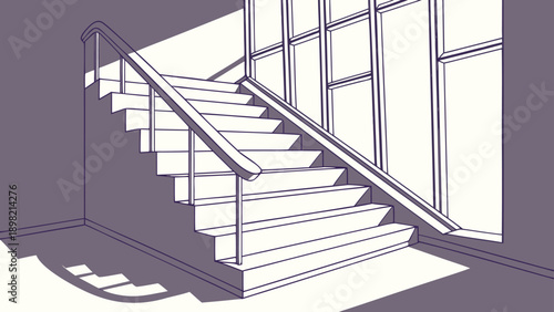 Modern staircase with sleek railing in contemporary building interior