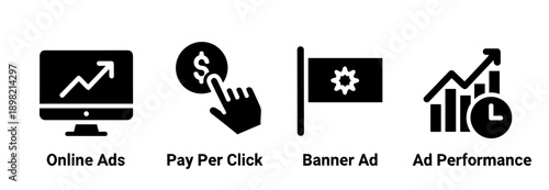 Digital Advertising Performance and Pay Per Click Marketing Icons