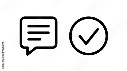 Speech bubble and checkmark icon, symbolizing communication confirmation, agreement, feedback, and successful messaging.