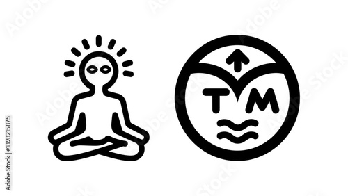 Yoga meditation silhouette with aura and trademark logo with waves