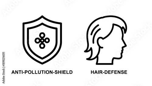 Anti-pollution shield icon and profile silhouette for hair defense concept