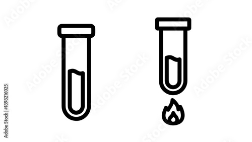 Two test tubes icon, one empty and one with liquid and flame indicating reaction