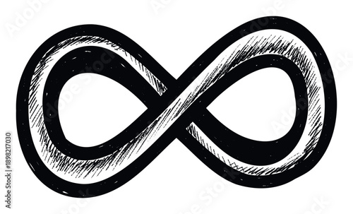 A hand drawn infinity symbol graphic representing endless possibilities and timeless concepts, suitable for branding, conceptual projects, or symbolic presentations