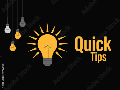 Quick tips lightbulb shining creative idea solution concept illustration for business presentation marketing advertising design website blog post vector graphic bright inspiration knowledge abstract c