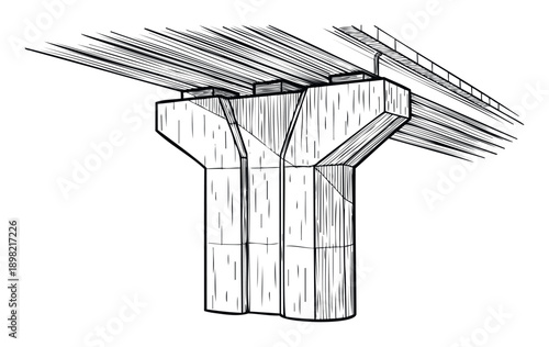 Perspective sketch of a large highway overpass support column and road deck, perfect for illustrating urban infrastructure or transportation planning concepts