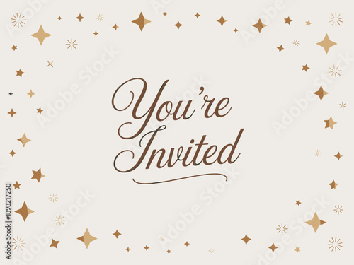 Elegant Invitation Design Template with Golden Stars You're Invited Script for Celebrations Celebratory Occasions Events Special Announcement Parties Festive Gatherings Weddings Bridal Shower Engageme