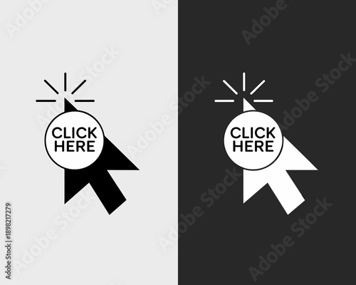 Click Here Mouse Pointer Cursor Icon Graphic Illustration for Website UI Navigation Button Design Element in Black and White Duo Tone Modern Interface for Technology Business Marketing Advertising Con