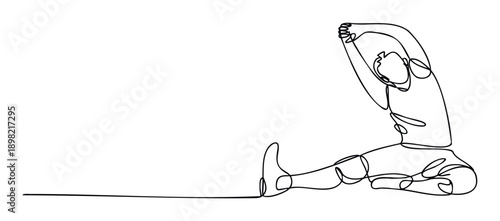 Simple continuous line drawing of a person stretching, performing a side bend exercise, ideal for health, fitness, or wellness content and educational materials