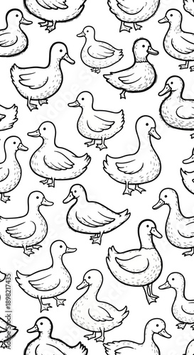 Illustration of Playful Ducks Swimming Together in a Serene Environment for Kids' Coloring Activities