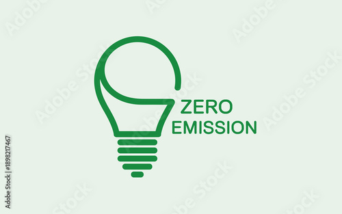 Green zero emission lightbulb icon symbol representing eco-friendly sustainable energy source and environmental protection concept for renewable power and clean technology solutions in ecological indu