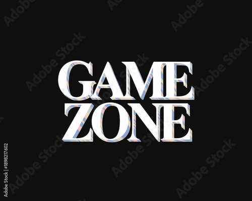Game Zone Text Graphic with Iridescent Pattern on Black Background Modern Gaming Typography Design for E-sports Events and Tournaments Virtual Reality Entertainment Promotion Video Game Advertising Co