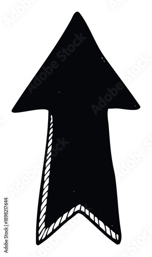 A prominent black upward pointing hand drawn style arrow symbol for indicating advancement, importance, or a forward trajectory in professional documents, educational charts, or promotional