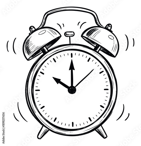 Classic ringing alarm clock in a rough sketch style illustrating morning wakeup calls or urgent deadlines for various graphic projects