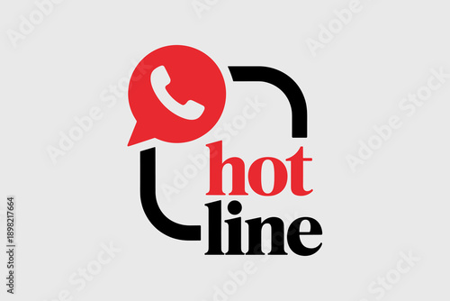 Modern Hotline Icon Design with Red Phone Symbol and Bold Typography for Customer Support Services and Emergency Assistance in Business Communication Digital Marketing and Healthcare Industry Call Cen