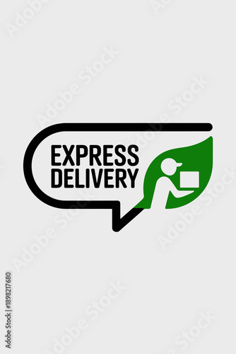 Eco-Friendly Express Delivery Service Icon with Courier Delivering Package in Green Leaf Shape for Sustainable Shipping Solutions and Environmentally Conscious Logistics in Modern Graphic Design for B