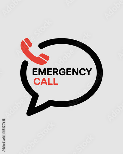 Emergency call icon graphic vector illustration in speech bubble with phone symbol for urgent help and assistance needed in healthcare hospital clinic ambulance service communication and support syste