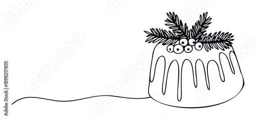 Delightful festive Christmas pudding adorned with traditional winter berries and evergreen branches, perfect for holiday greetings, recipe blogs, or seasonal event promotions.