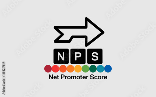 Net Promoter Score NPS with Arrow Icon Demonstrating Customer Satisfaction Loyalty Measurement Feedback Analysis System Metric for Business Growth Strategy Success in Modern Corporate Environment Cust