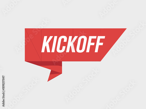 Striking Red Origami Kickoff Announcement Banner Graphic with Bold White Text on Clean Background for Business Presentations Startup Launches and Project Commencement Marketing Campaigns Event Promoti