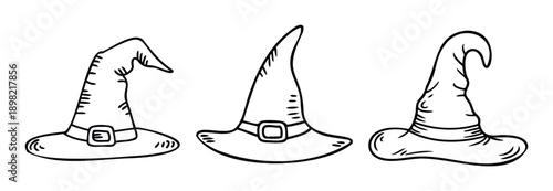 A collection of whimsical witch hats perfect for Halloween celebrations, spooky season designs, costume party invitations, and magical themed decorations