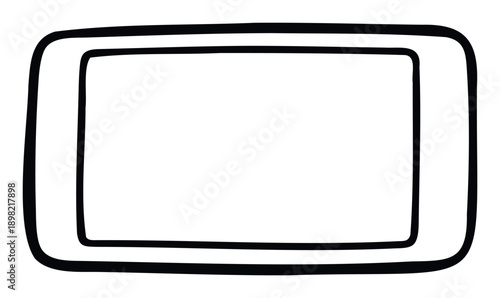 Simple hand drawn black outline of a rounded rectangular frame with an inner border, perfect for contemporary graphic presentations, web elements, or minimalist design projects.
