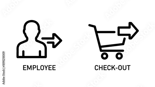 User and online shopping checkout icons, symbolizing employee actions and the e-commerce purchase process with directional arrows.