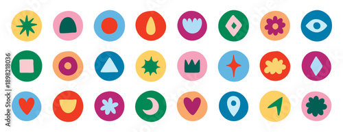 Vector highlight covers, abstract backgrounds, minimalist social media story icons, hand drawn round shapes, bloggers, pastel cartoon