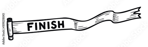 Hand drawn finish line ribbon with the word FINISH signifying completion and achievement, ideal for conveying success in competitions or project milestones