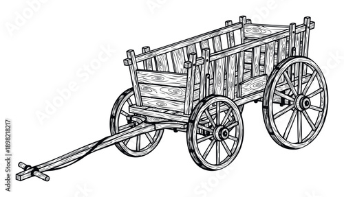 Vintage rustic wooden farm wagon for agricultural history projects or country life themed publications and traditional transportation exhibits