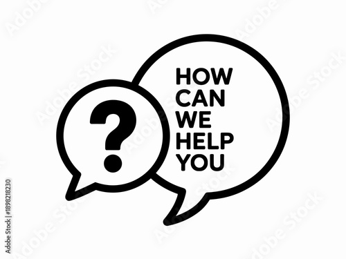 Customer service help assistance concept with question mark in speech bubble asking how can we help you for business support and client communication resources online advice and faq information soluti