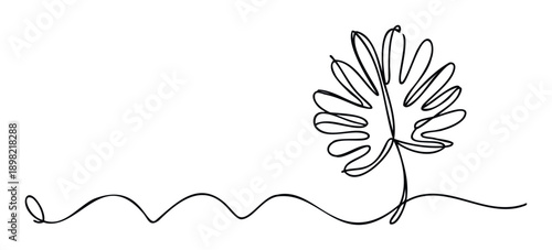 Continuous single line drawing of an exotic tropical leaf with a flowing organic line, perfect for modern botanical branding, natural product packaging, and elegant home decor prints